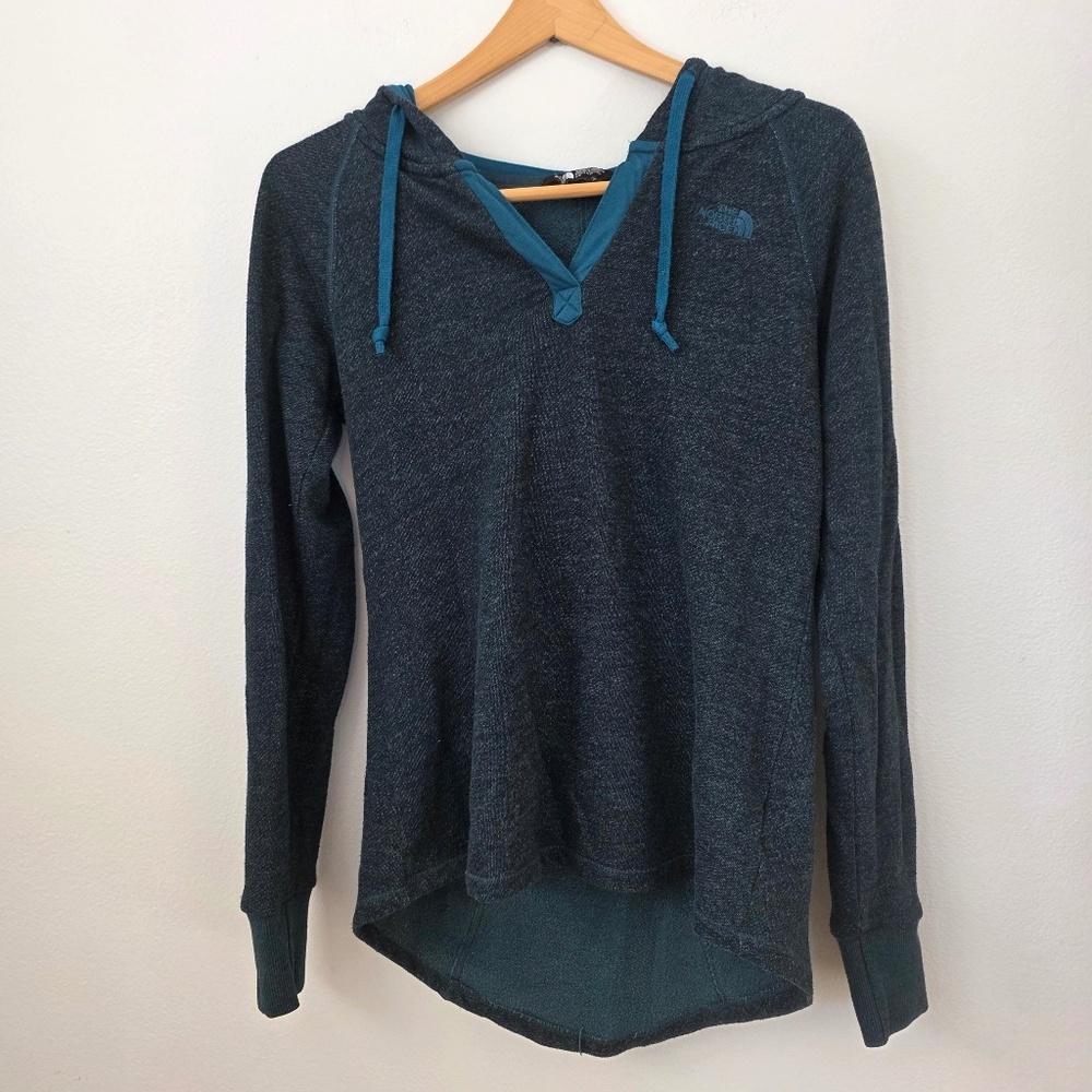 North Face Women's Dark Teal V-Neck Hoodie - Small